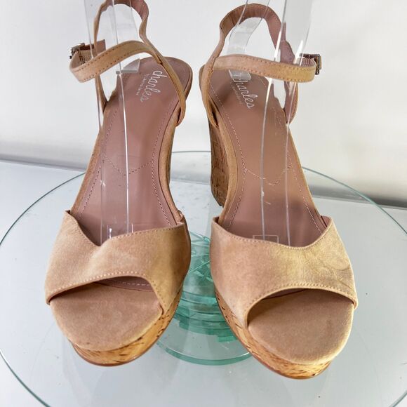 Charles by Charles David Lambert Wedge Sandals Nude Faux Suede Cork - Picture 3 of 9
